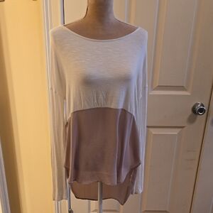 Meadow Rue Two-Tone Long Sleeve Top in Cream and Dusty Rose